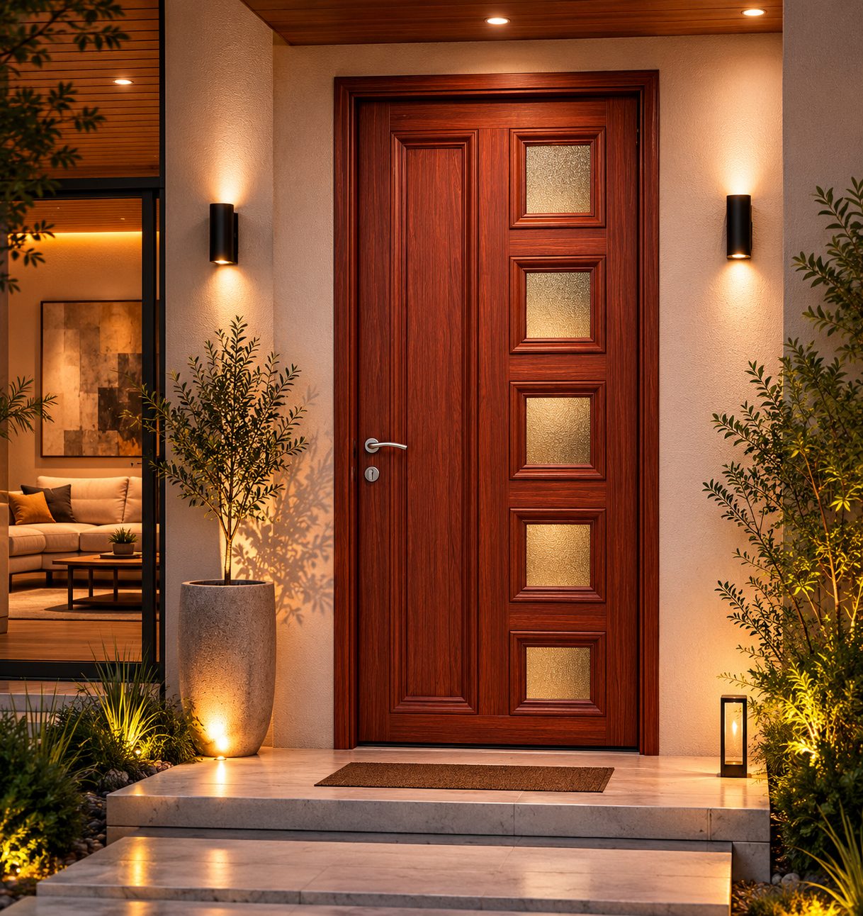 Puerta batiente de aluminio Perfiletto acabado madera