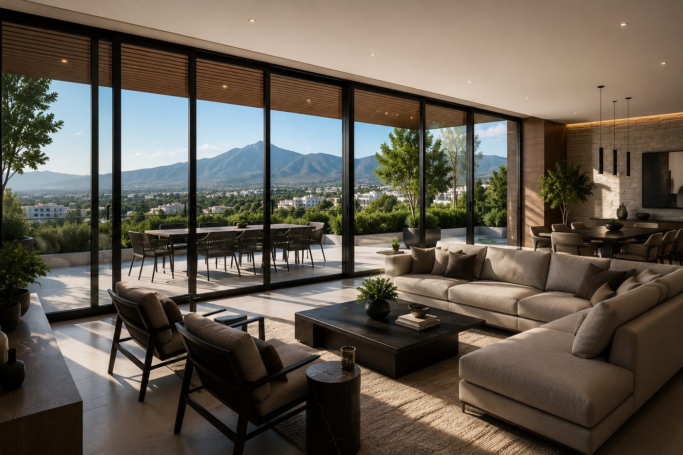 Residencia de lujo con ventanales corredizos de aluminio y vista panorámica